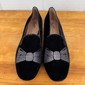 Seychelles Coreylynncalter All Mine Black Velvet Bow Loafer Flat Silver Heel 6.5